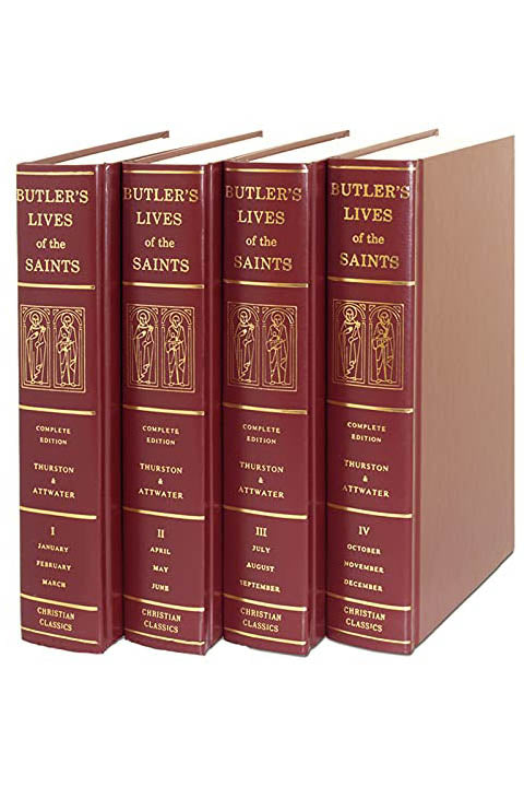 Butler's Lives of the Saints, Saint Austin Press edition: four volumes in red cloth with gilt spines