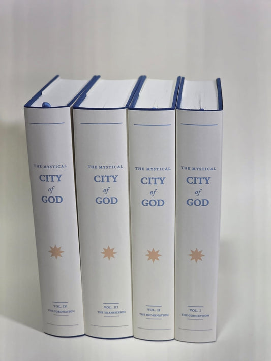 Mystical City of God, four volumes in cream dust-jackets, Saint Austin Press edition